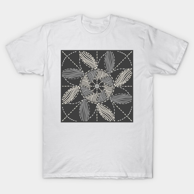 Boho charcoal and off white circle artwork. Original hand-drawn boho sun pattern. Calm black and white trendy pattern in minimalistic style. T-Shirt by ChrisiMM